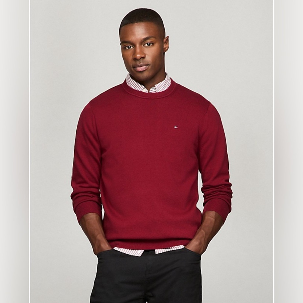 Tommy Hilfiger Men’s Plus Crew neck Cotton/ Cashmere Burgundy XXXL